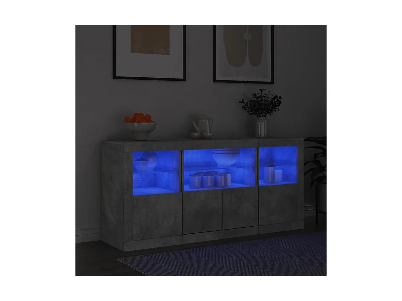 Credenza con Luci LED Grigio Cemento 142,5x37x67 cm