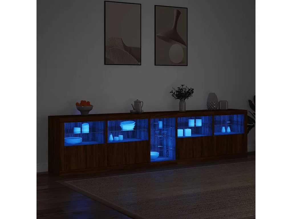 Credenza con Luci LED Rovere Marrone 283x37x67 cm