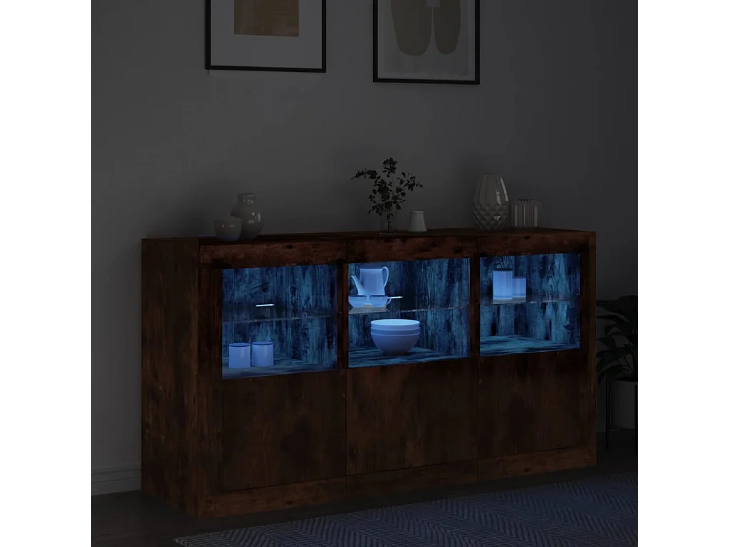 Aparador con luces LED roble ahumado 123x37x67 cm