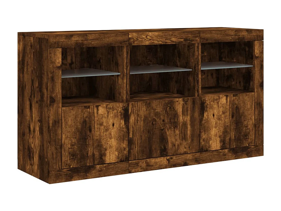 Aparador con luces LED roble ahumado 123x37x67 cm