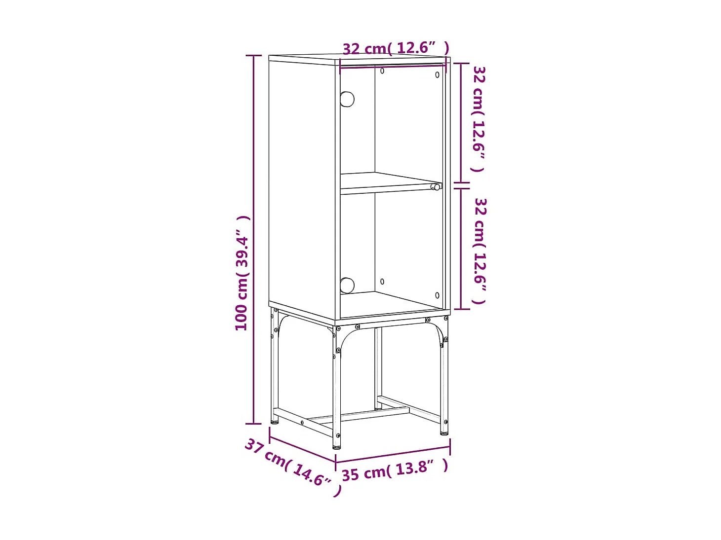 Beistellschrank mit Glastür Grau Sonoma 35x37x100 cm