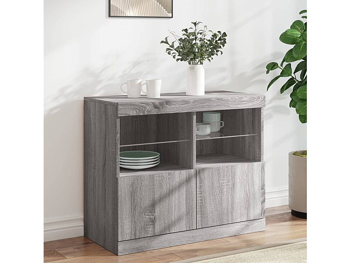Credenza Bianca Con Luci LED RGB - 81x37x67 Cm, Legno Multistrato, Per Soggiorno, Ingresso, Ampio Spazio