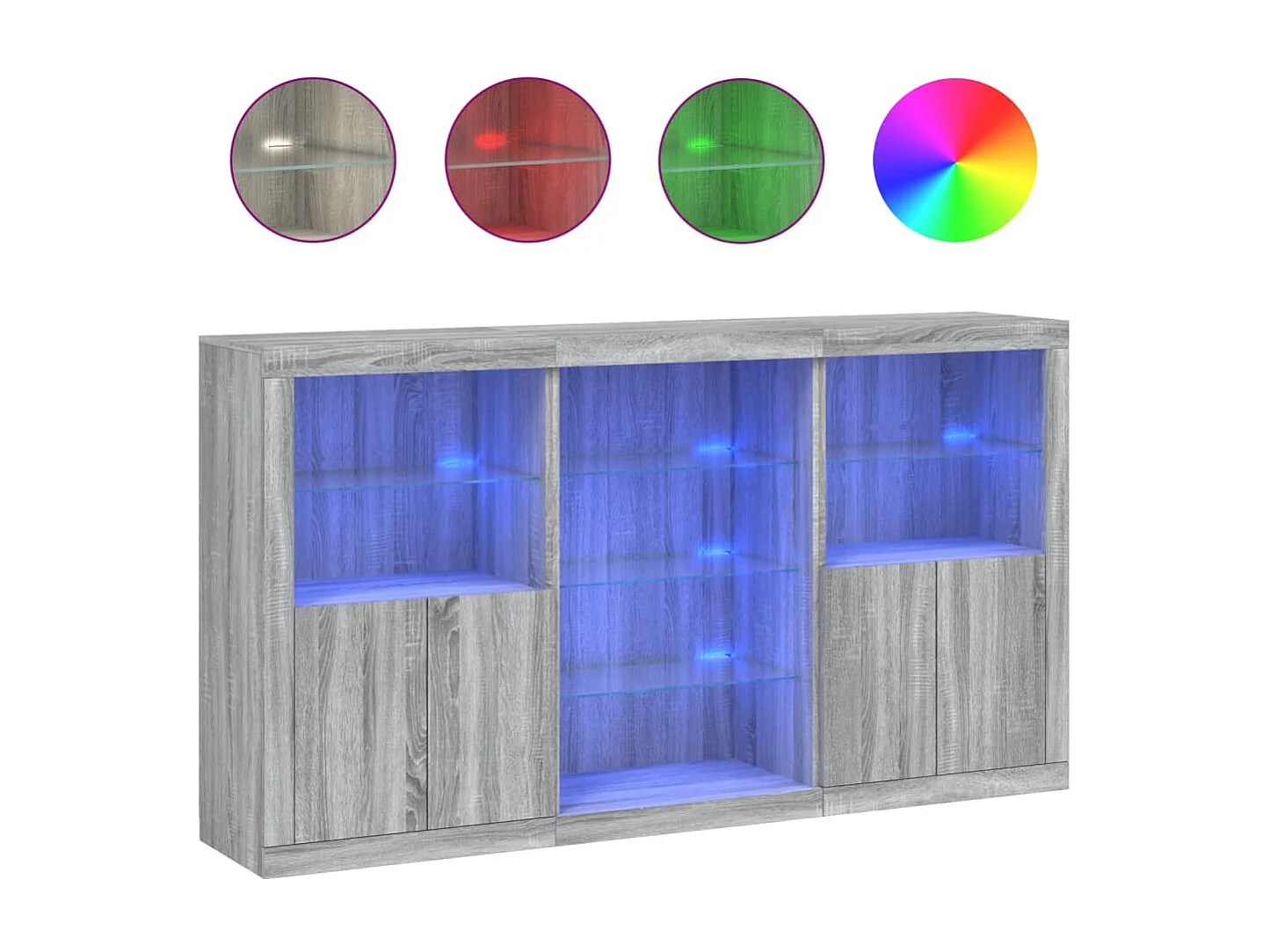 Credenza con Luci LED Grigio Sonoma 181,5x37x100 cm