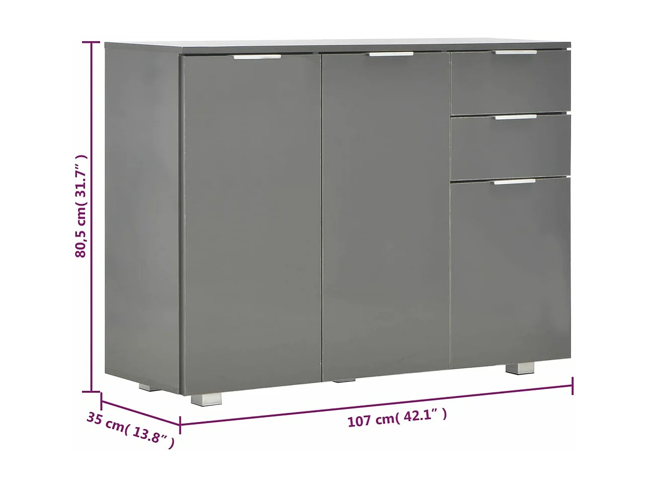 Credenza Grigio Lucido 107x35x80,5 cm