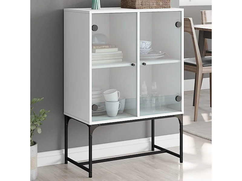 Beistellschrank mit Glastüren Weiß 69x37x100 cm