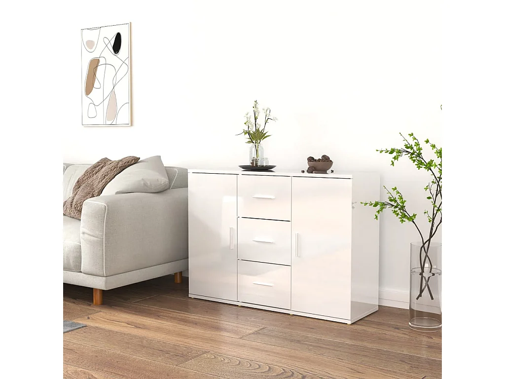 Buffet Blanc brillant 91x29,5x65 cm Bois d'ingénierie