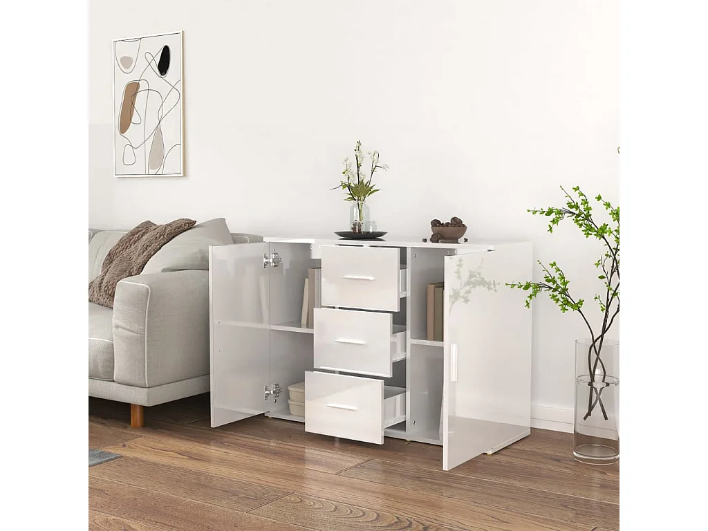 Buffet Blanc brillant 91x29,5x65 cm Bois d'ingénierie