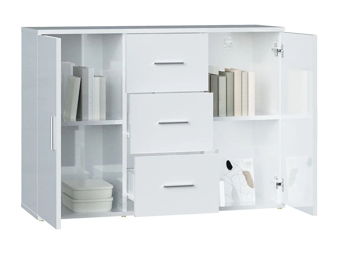 Buffet Blanc brillant 91x29,5x65 cm Bois d'ingénierie