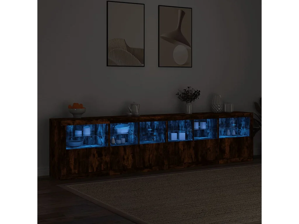 Buffet avec lumières LED chêne fumé 283x37x67 cm
