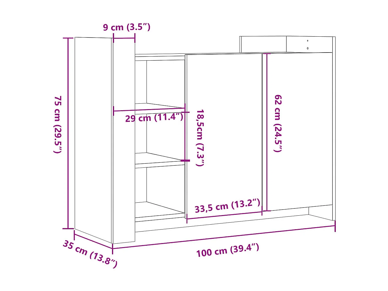Credenza Bianca 100x35x75 cm in Legno Multistrato