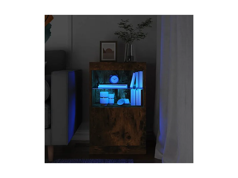 Credenza con Luci LED Rovere Fumo 41x37x67 cm