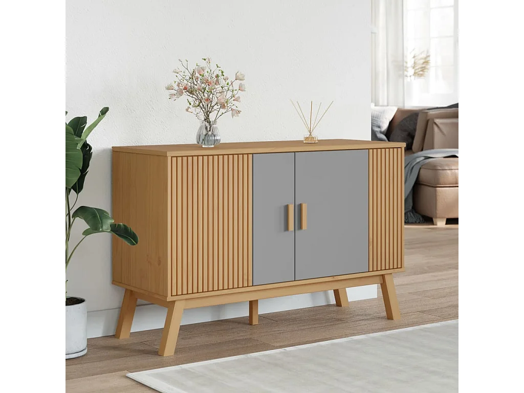 Buffet OLDEN gris et marron 114x43x73,5 cm bois massif de pin