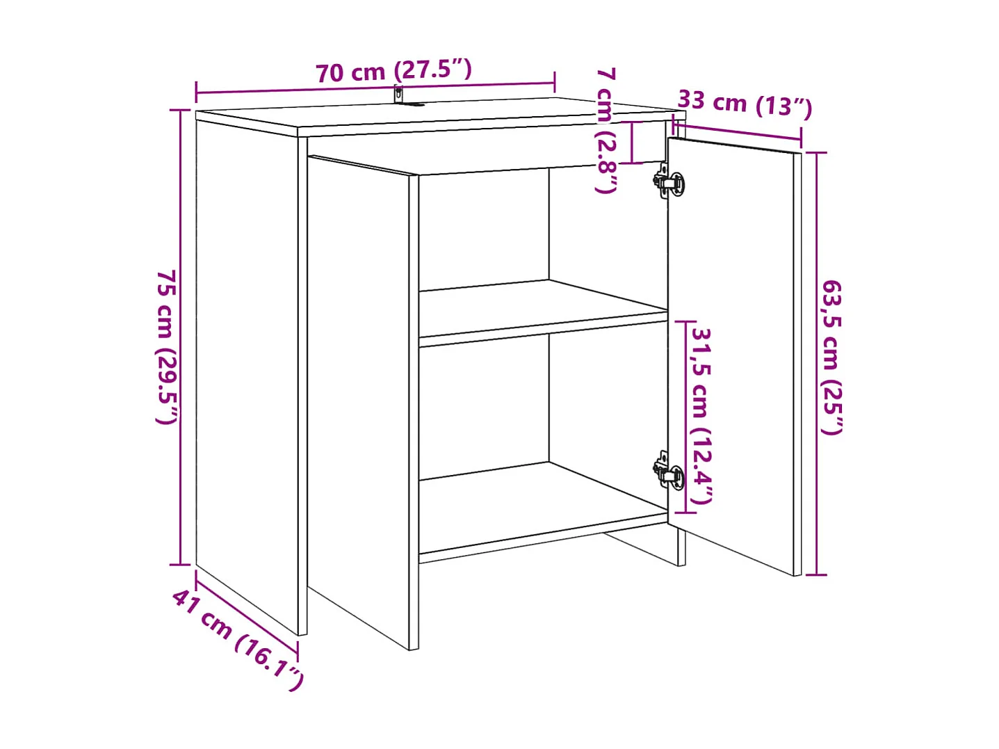 Credenza Rovere Artigianale 70x41x75 cm in Truciolato