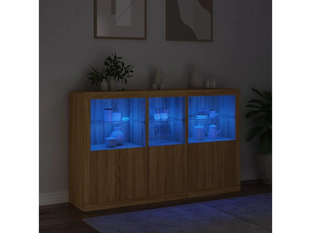 Buffet avec lumières LED chêne sonoma 162x37x100 cm