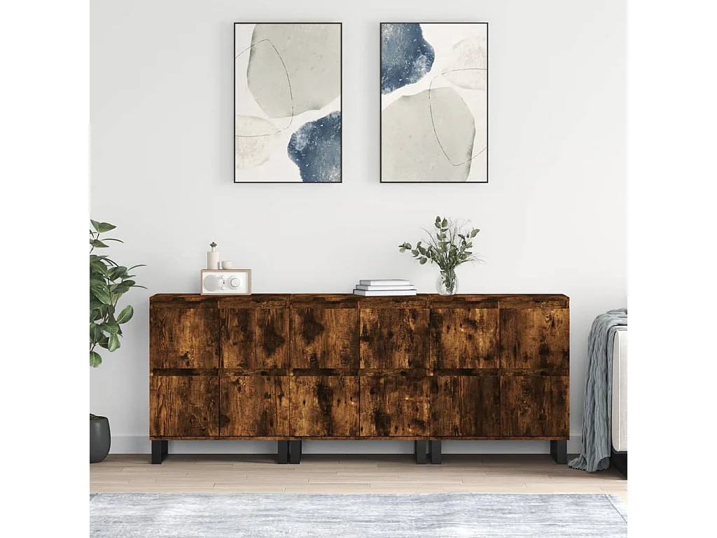 Buffets 3 pcs Chêne fumé Bois d'ingénierie