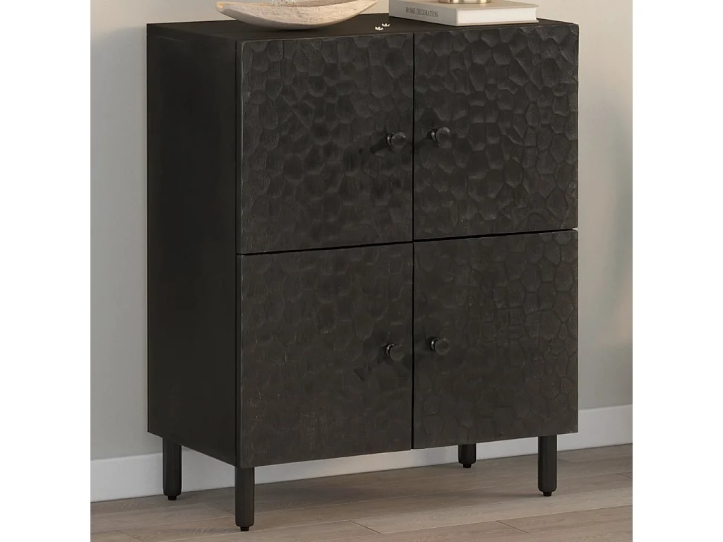 Aparador madera maciza de mango negro 60x33x75 cm
