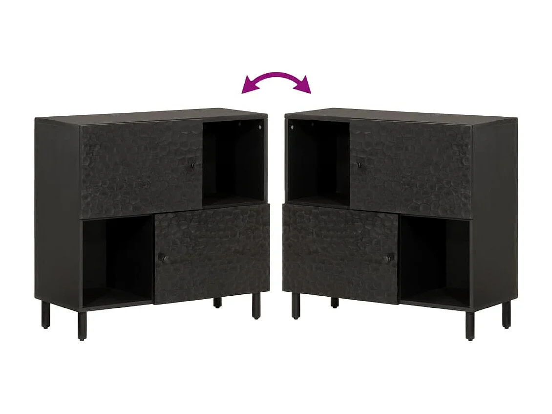 Armoire latérale noir 80x33x75 cm bois massif de manguier