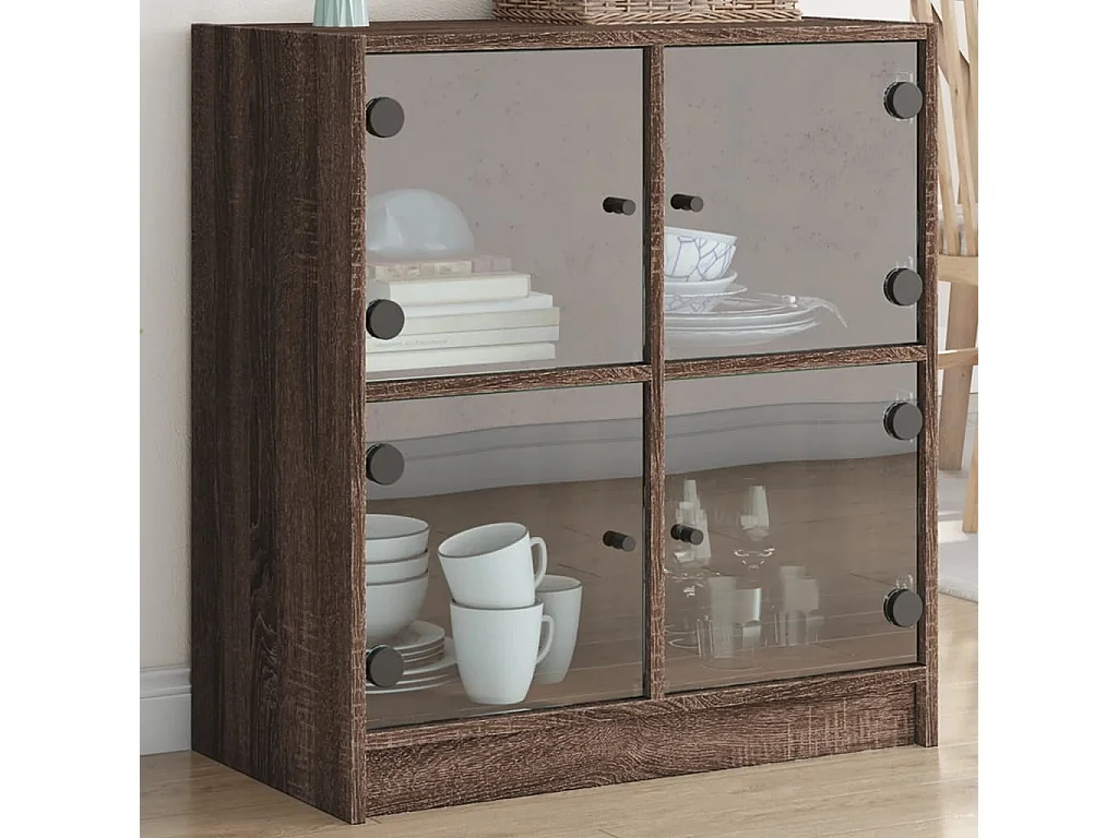Armoire latérale avec portes en verre chêne marron 68x37x75,5cm