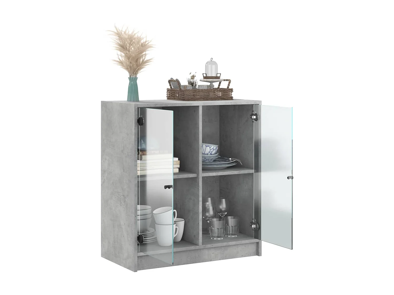 Mobile con Ante in Vetro Grigio Cemento 68x37x75,5 cm