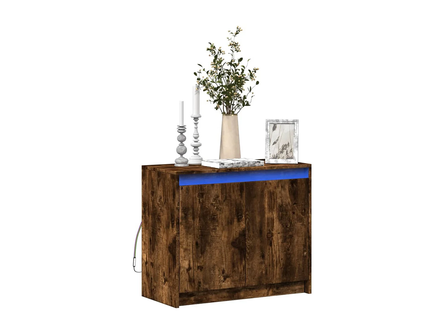 Credenza con LED Rovere Fumo 72x34x61 cm in Legno Multistrato