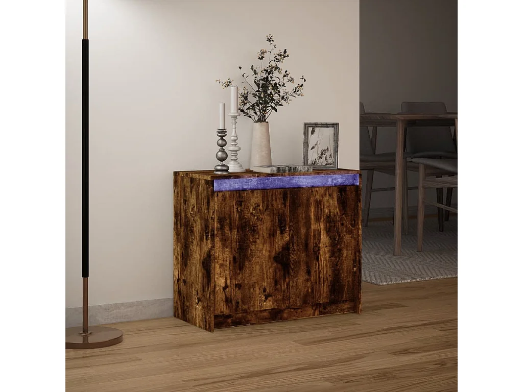 Credenza con LED Rovere Fumo 72x34x61 cm in Legno Multistrato