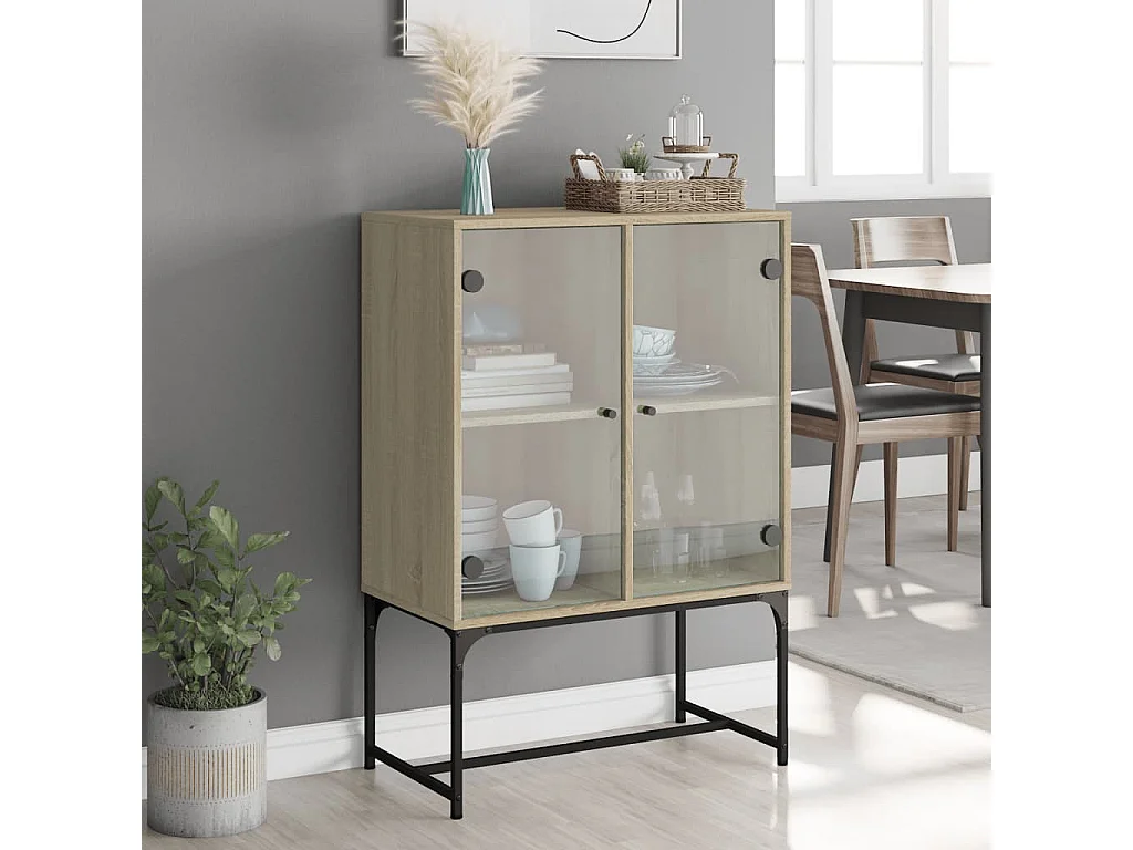 Beistellschrank mit Glastüren Sonoma-Eiche 69x37x100 cm