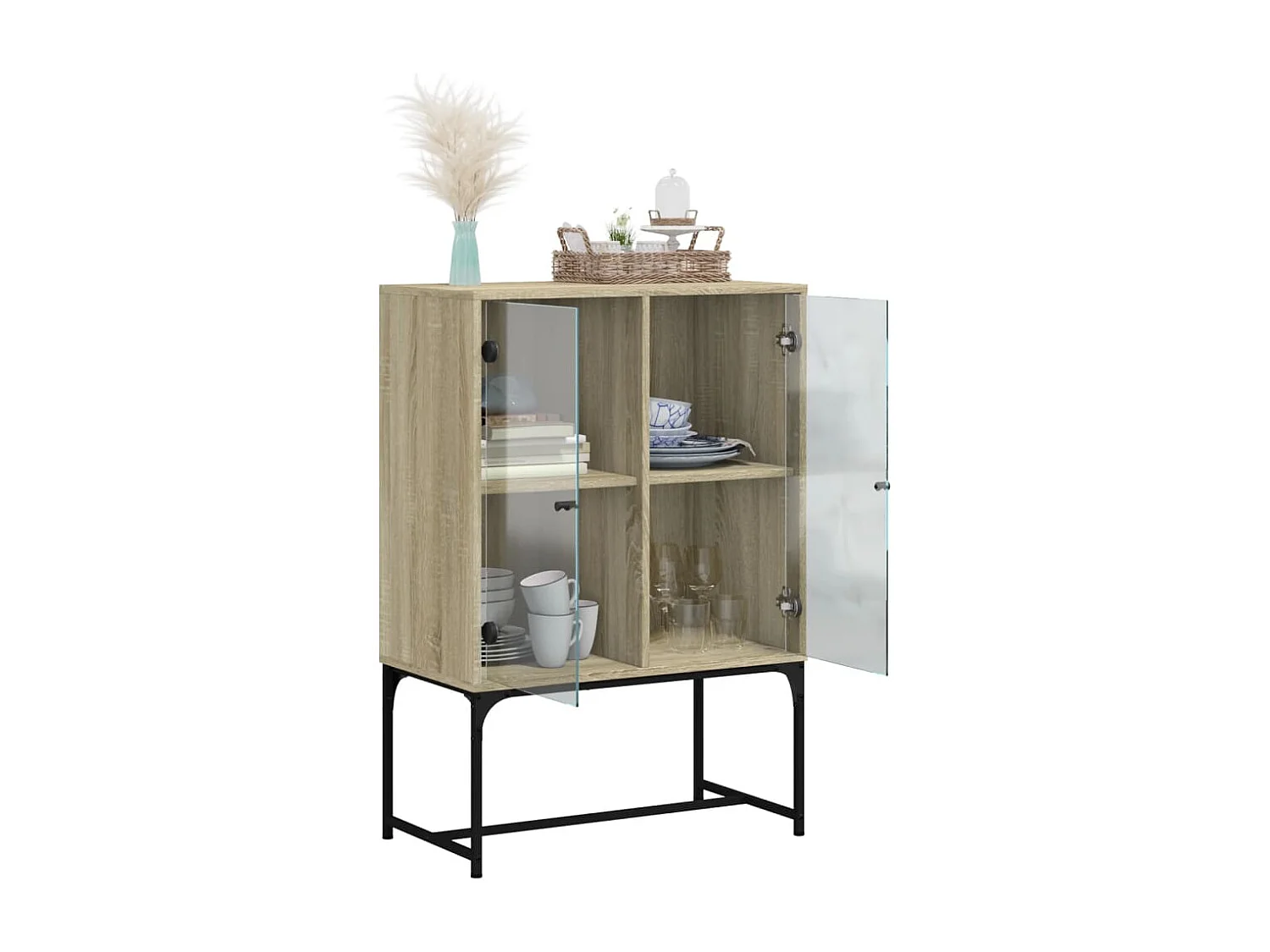 Beistellschrank mit Glastüren Sonoma-Eiche 69x37x100 cm