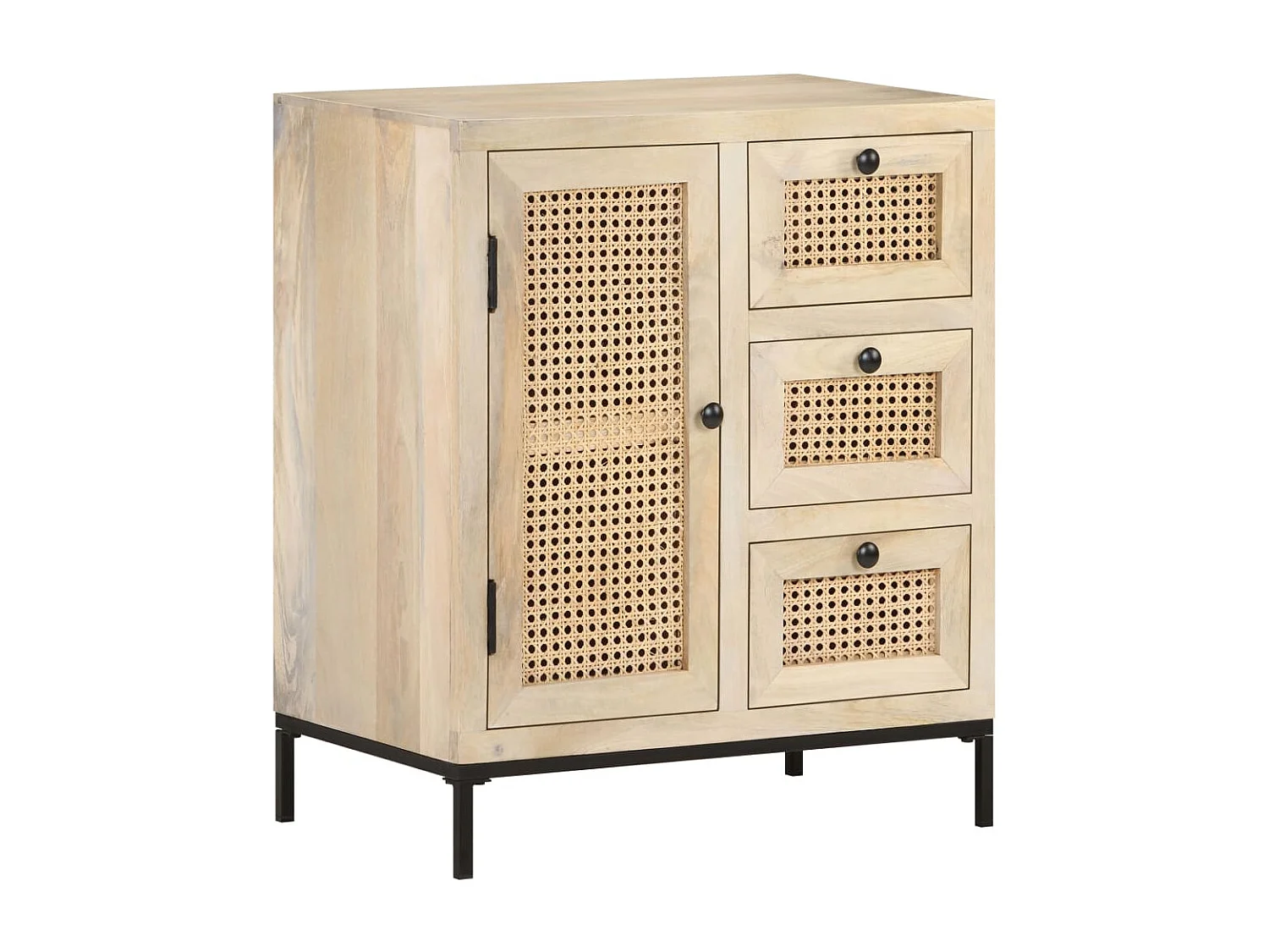 Buffet 60x35x70 cm Bois de manguier massif et canne naturelle