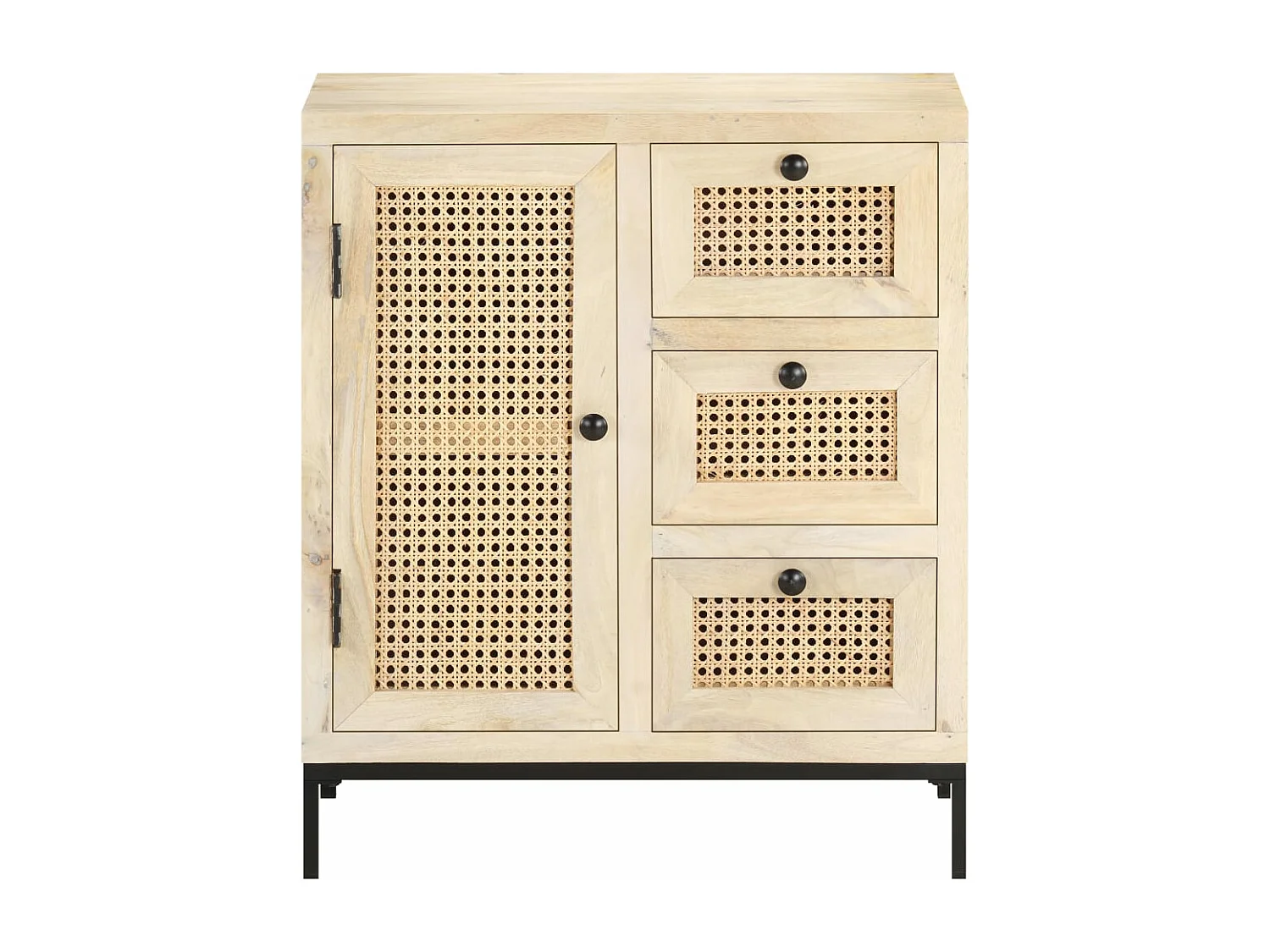 Buffet 60x35x70 cm Bois de manguier massif et canne naturelle