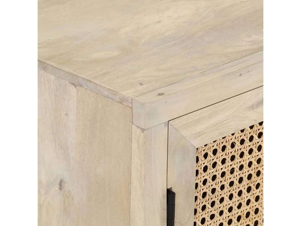 Buffet 60x35x70 cm Bois de manguier massif et canne naturelle
