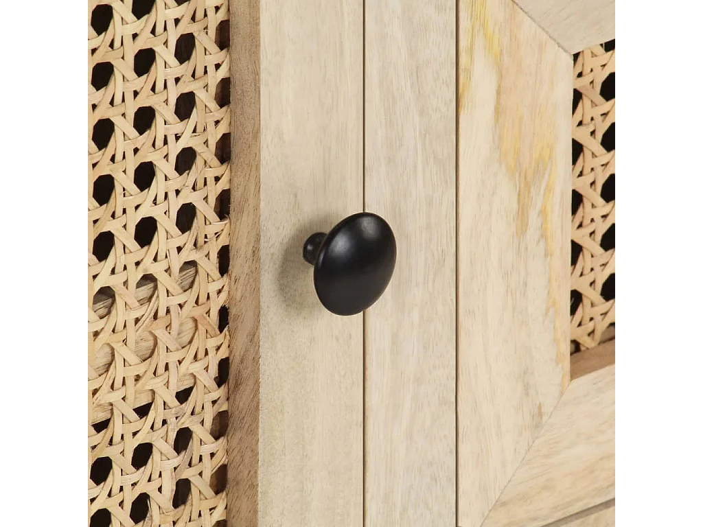 Buffet 60x35x70 cm Bois de manguier massif et canne naturelle