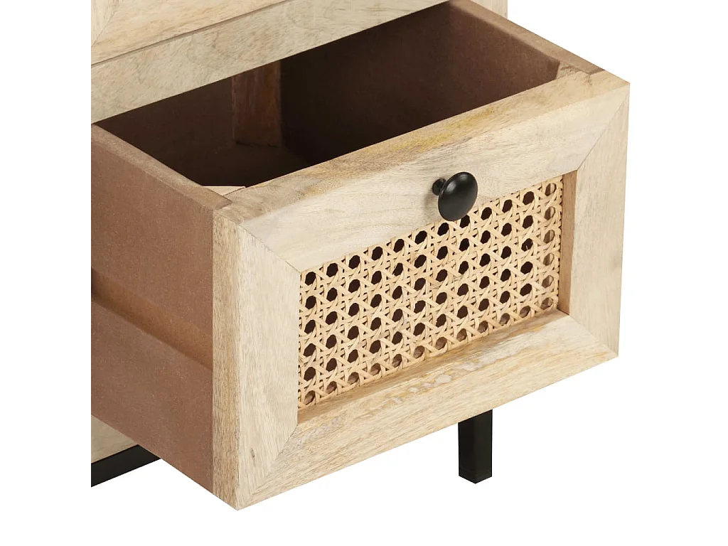 Buffet 60x35x70 cm Bois de manguier massif et canne naturelle