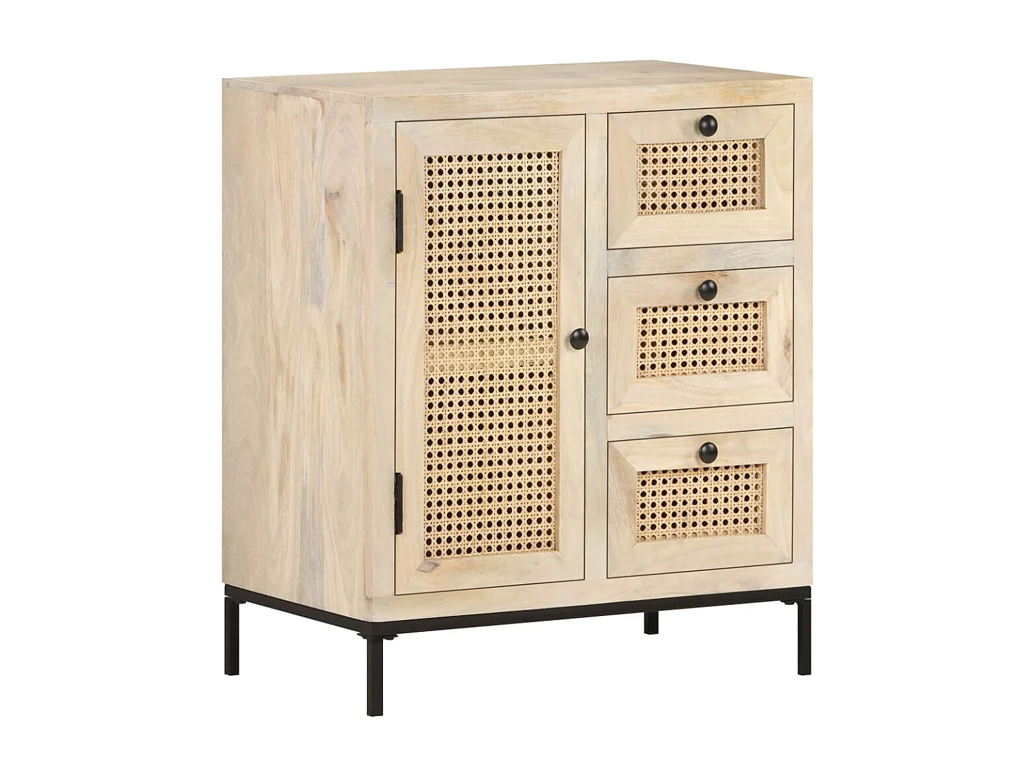 Buffet 60x35x70 cm Bois de manguier massif et canne naturelle