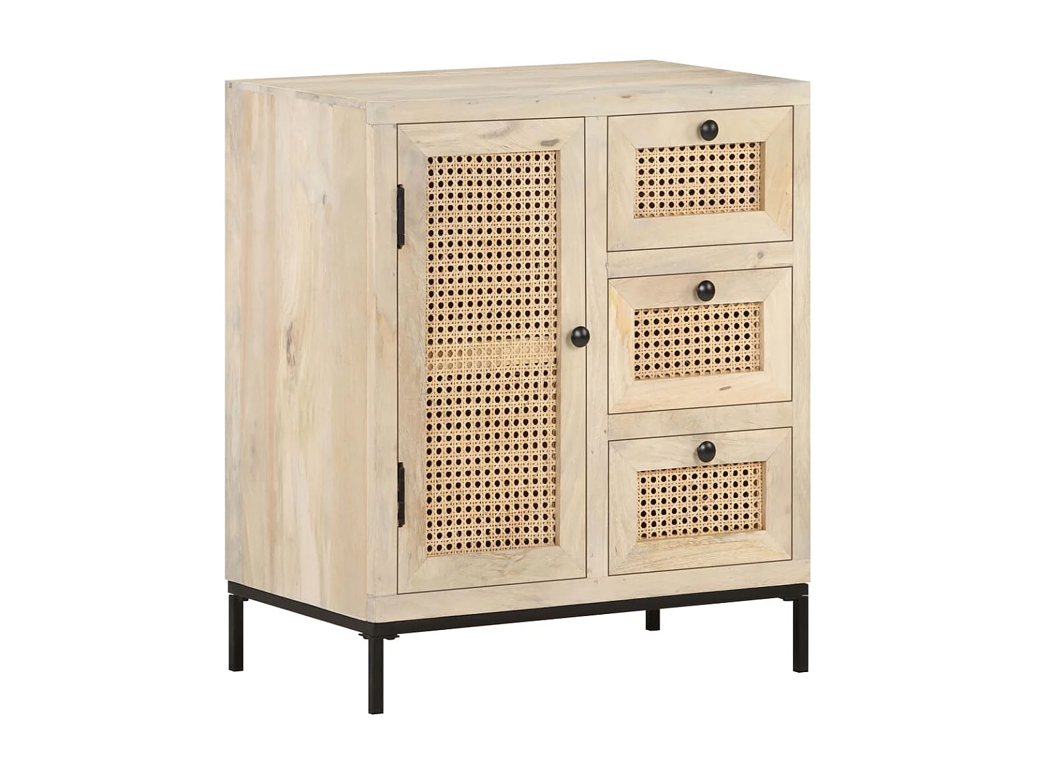 Buffet 60x35x70 cm Bois de manguier massif et canne naturelle