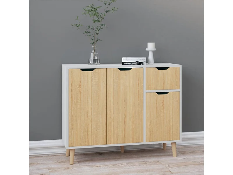 Aparador madera de ingeniería blanco y roble Sonoma 90x30x72 cm