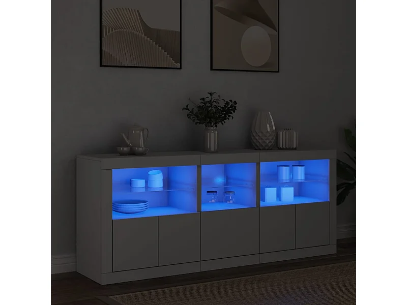 Credenza con Luci LED Bianca 162x37x67 cm