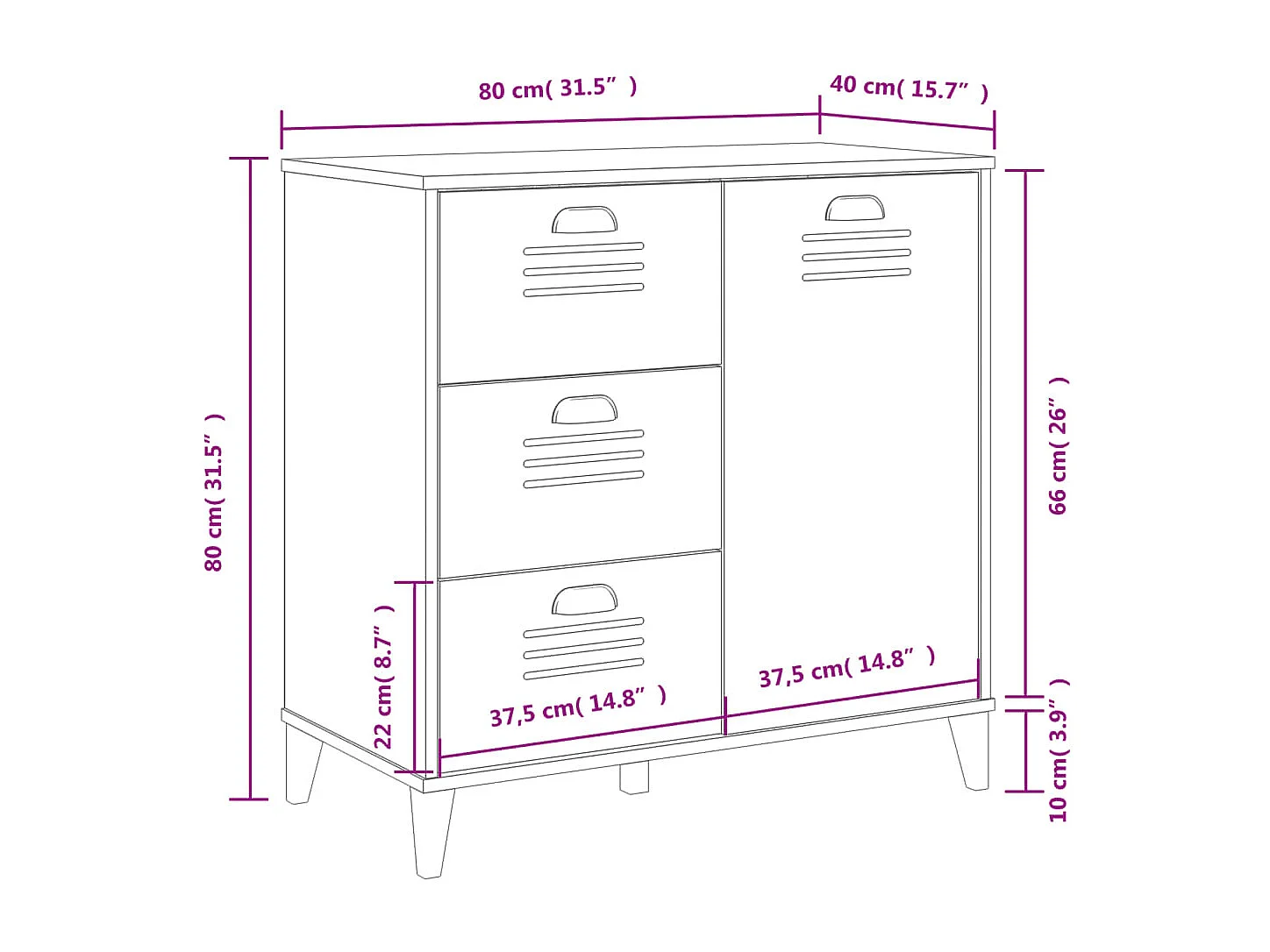 Sideboard VIKEN Schwarz 80x40x80 cm Holzwerkstoff