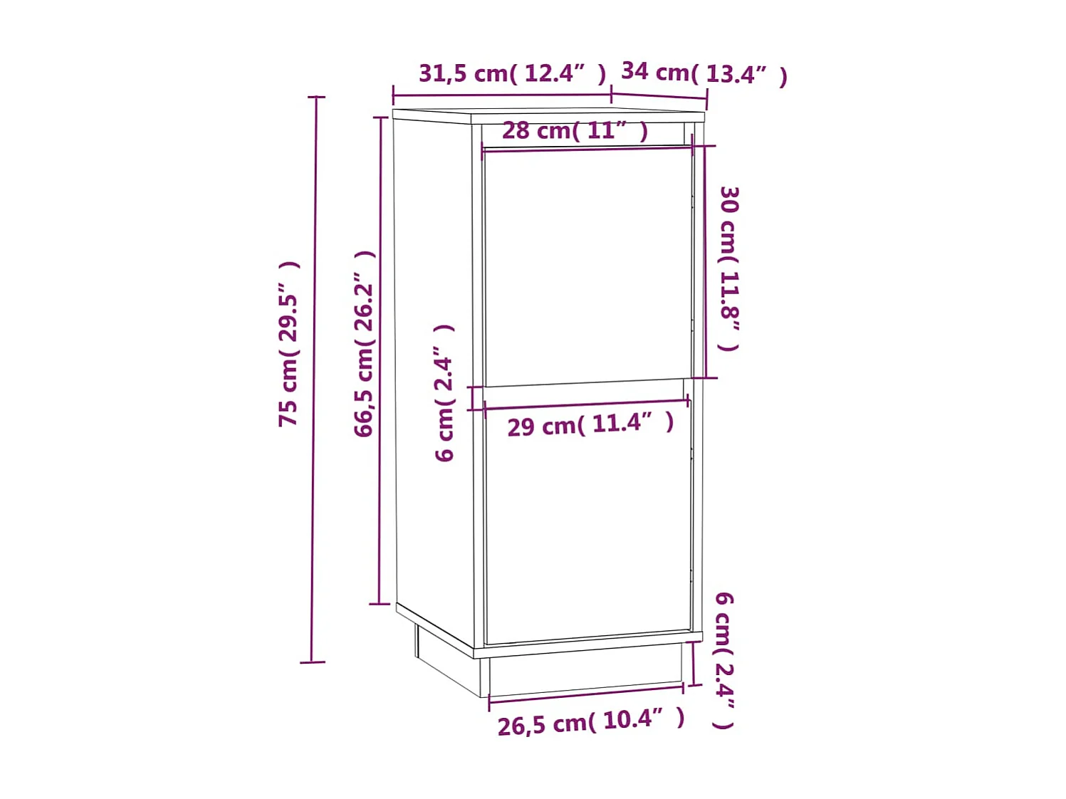 Credenze 2 pz 31,5x34x75 cm in Legno Massello di Pino