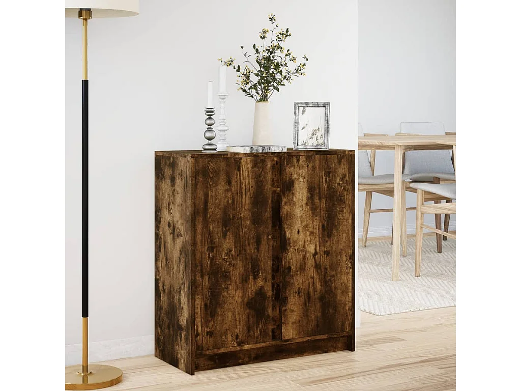 Credenza con LED Rovere Fumo 77x34x85 cm in Legno Multistrato