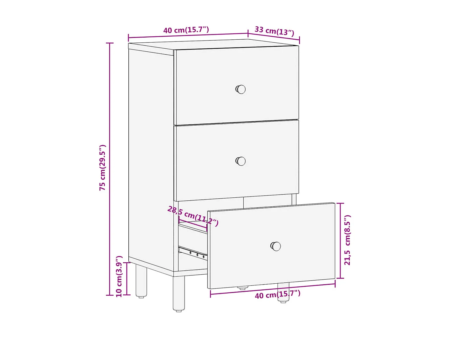 Beistellschrank 40x33x75 cm Massivholz Mango