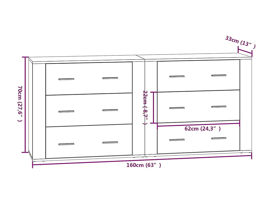 Buffets 2 pcs chêne fumé bois d'ingénierie
