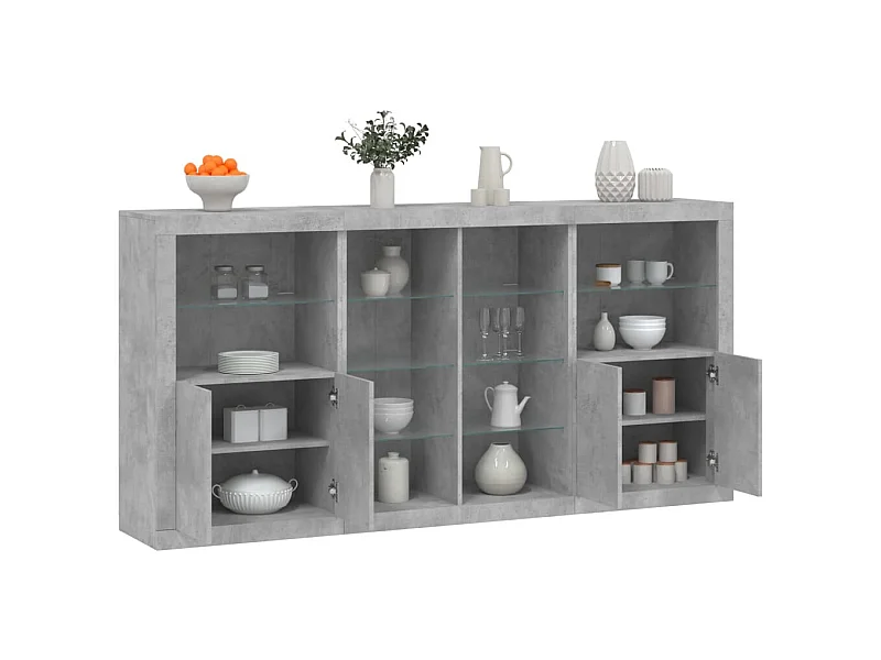 Credenza con Luci LED Grigio Cemento 202x37x100 cm