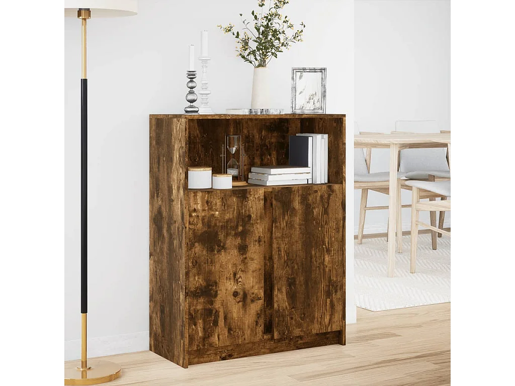 Buffet avec LED chêne fumé 77x34x100 cm bois d'ingénierie
