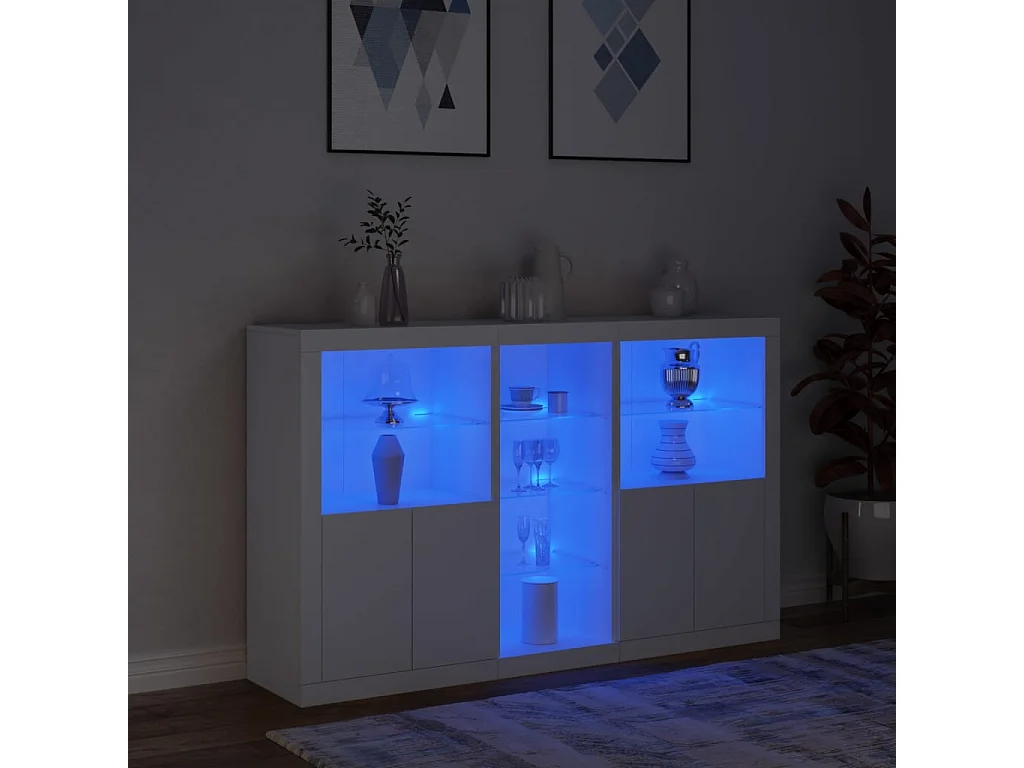Credenza con Luci LED Bianca 162x37x100 cm