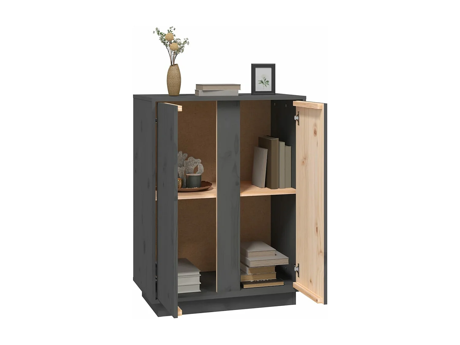 Aparador de madera maciza de pino gris 60x35x80 cm