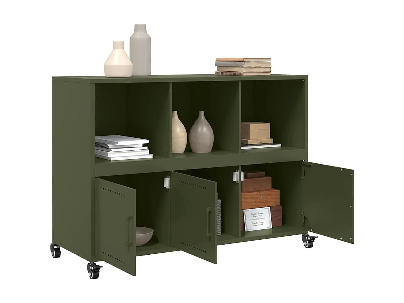 Aparador de acero verde oliva 100,5x39x72 cm