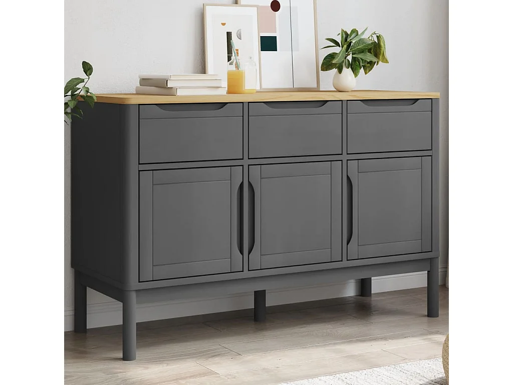 Credenza FLORO Grigia 114x43x74 cm in Legno Massello di Pino