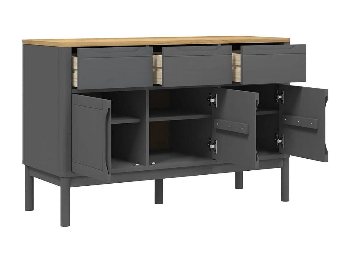 Credenza FLORO Grigia 114x43x74 cm in Legno Massello di Pino