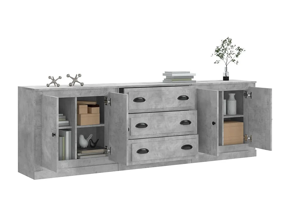 Buffets 3 pcs gris béton bois d'ingénierie