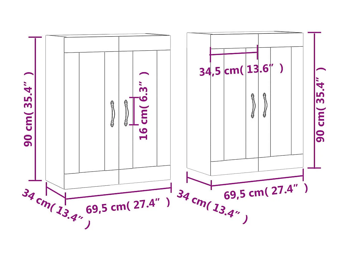 Armadietti a Parete 2 pz Grigio Sonoma in Legno Multistrato